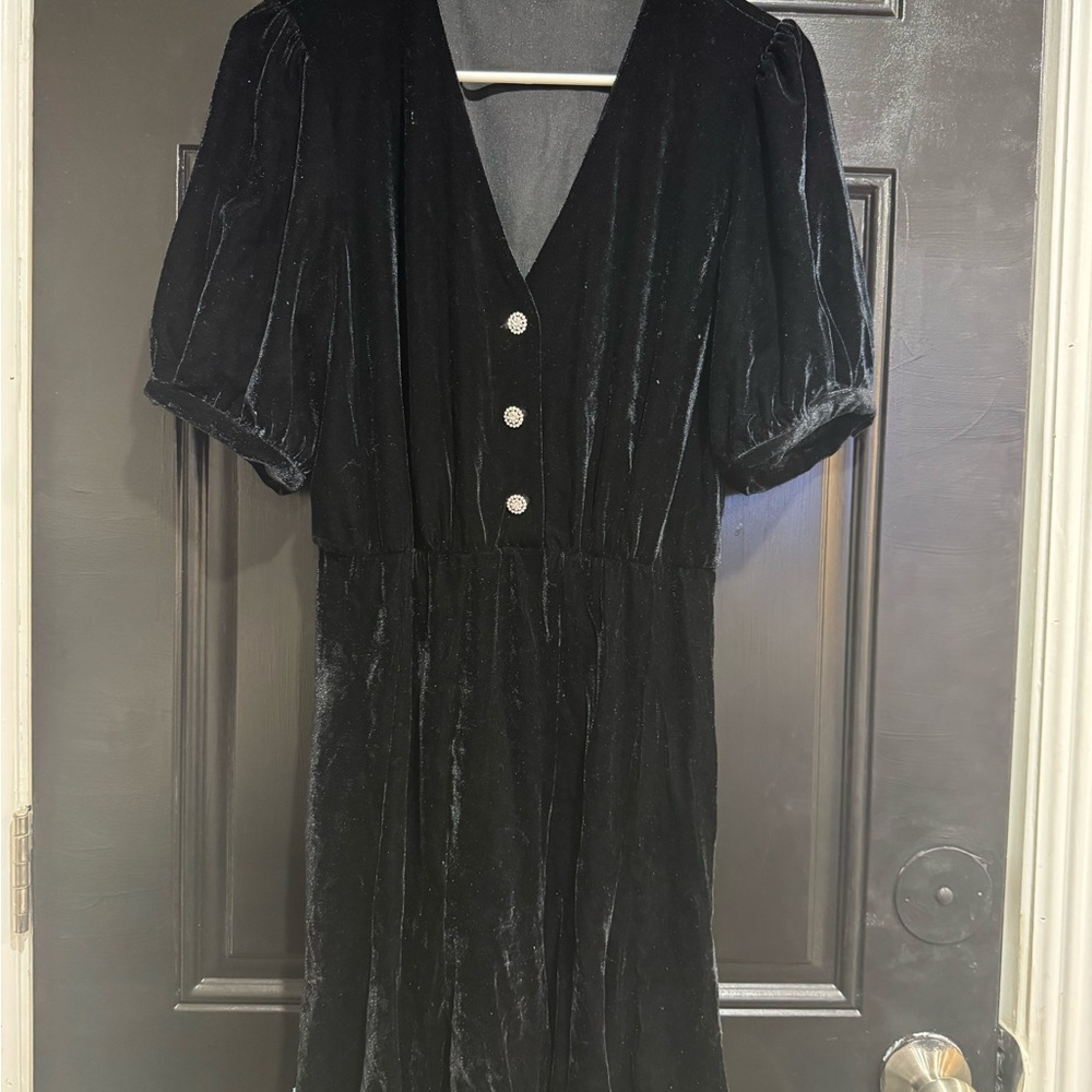 Zara Black Velvet Midi Dress with Button Detail
